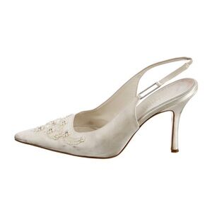 Badgley Mischka Satin Crystal Embellishments Slingback Pumps